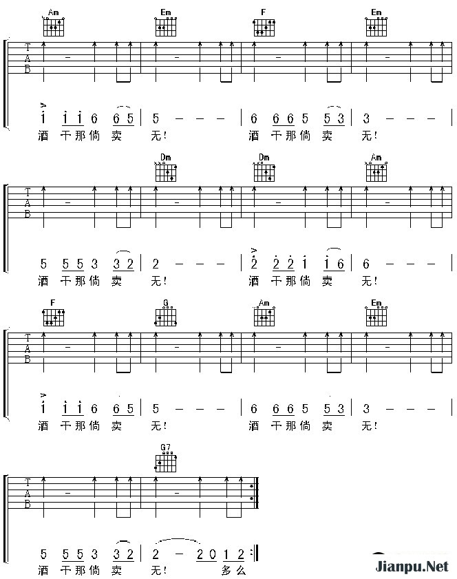 歌曲酒干淌卖无(《搭错车》主题曲)的简谱歌谱下载