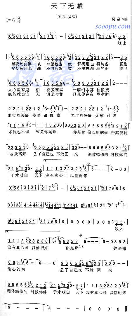 歌曲天下无贼的简谱歌谱下载