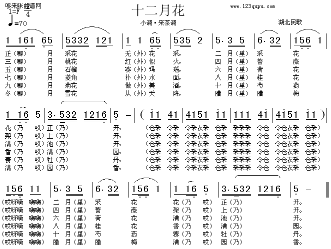 歌曲十二月花(湖北民歌)的简谱歌谱下载