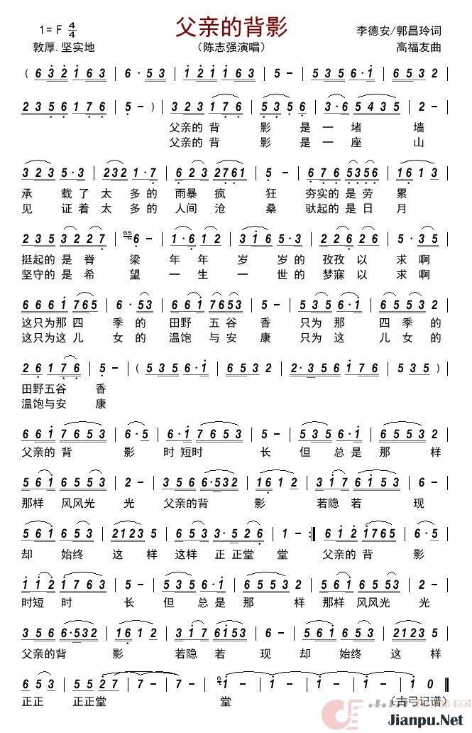 歌曲父亲的背影        的简谱歌谱下载