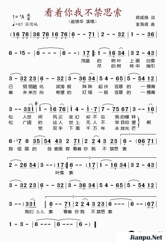 歌曲看着你我不禁思索的简谱歌谱下载