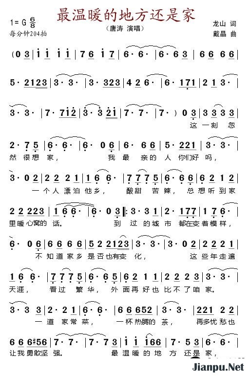 歌曲最温暖的地方还是家的简谱歌谱下载